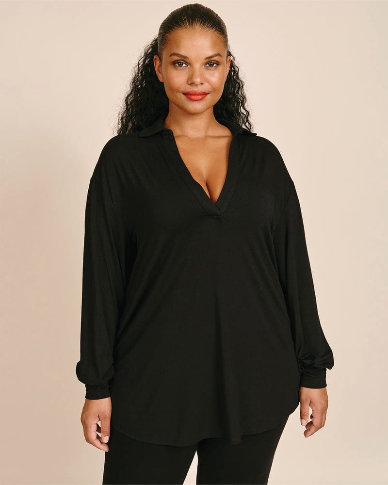 Plus size model wearing Ayla Collared Knit Top by 11 Honoré Collection | Dia&Co | dia_product_style_image_id:199803